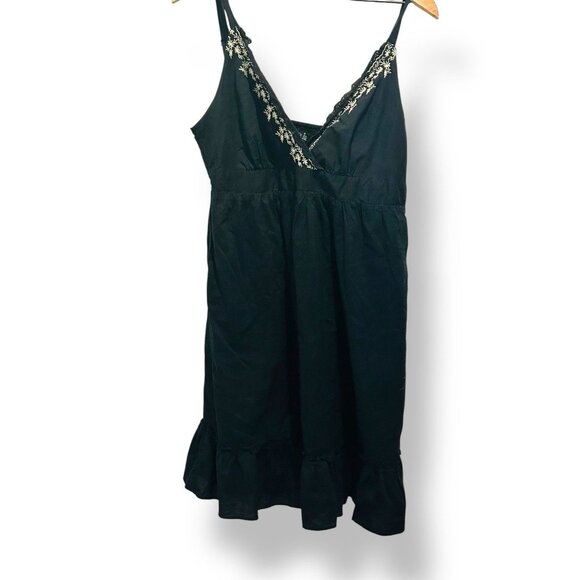 Y2K Faded Glory Black Embroidered Sundress Size 12 Adjustable Straps Cotton - Picture 1 of 13